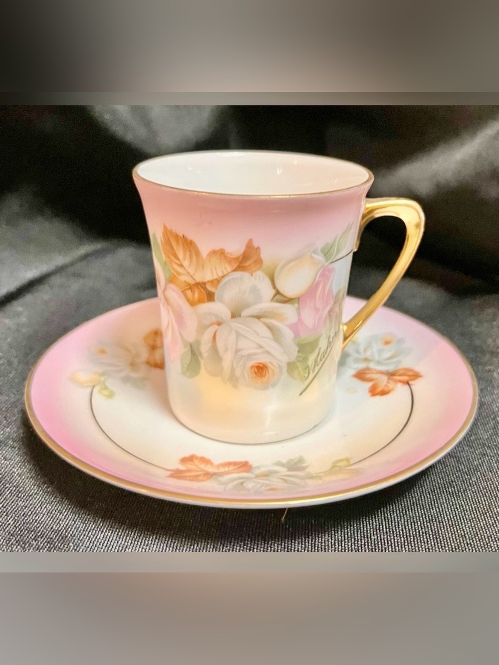Antique Royal Rudolstadt Chocolate Cup Saucer Hand Painted F. Kahn Mint Cond